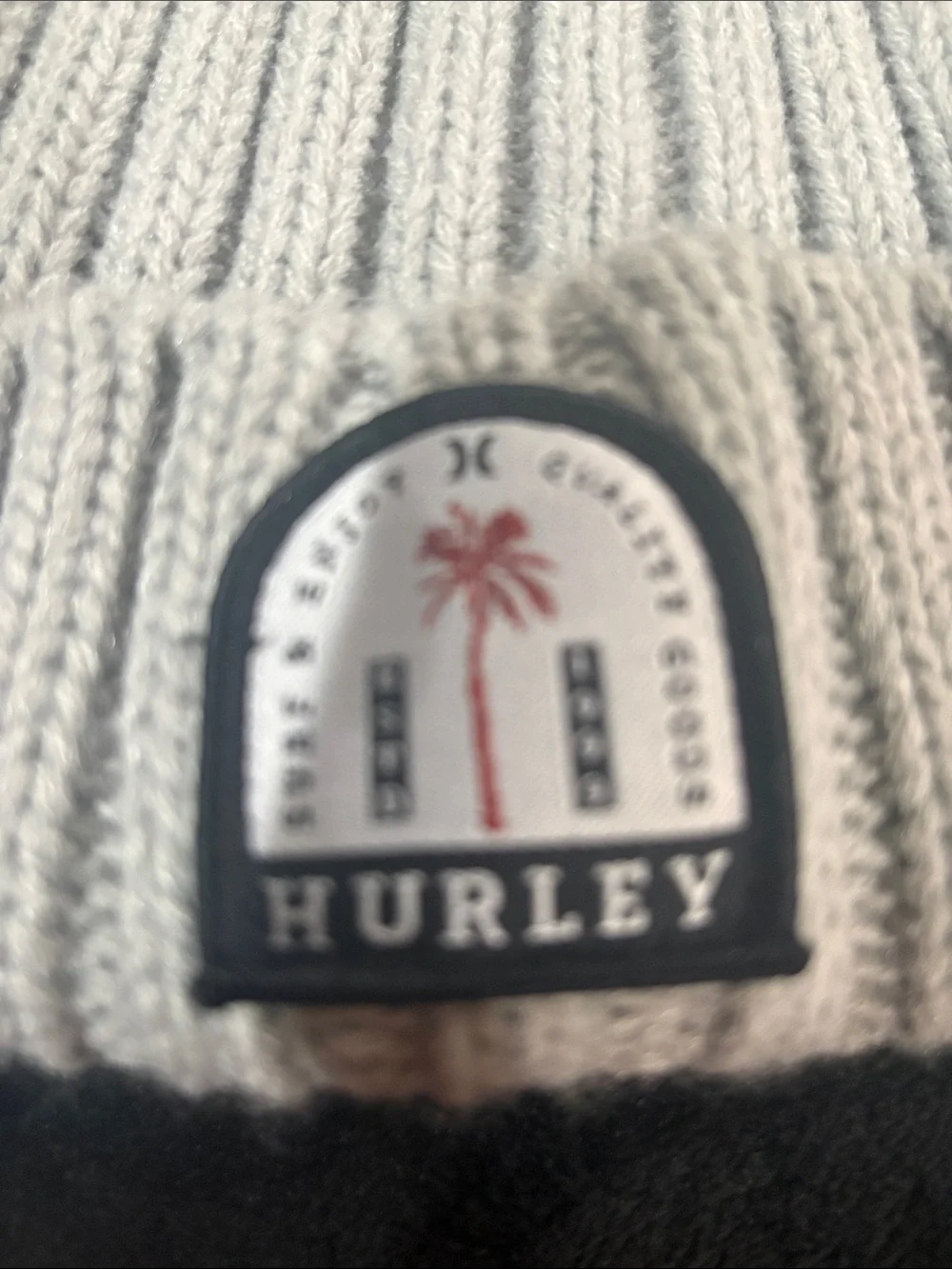 Hurley Kids Ribbed Beanie Hat in Light Gray with Patch